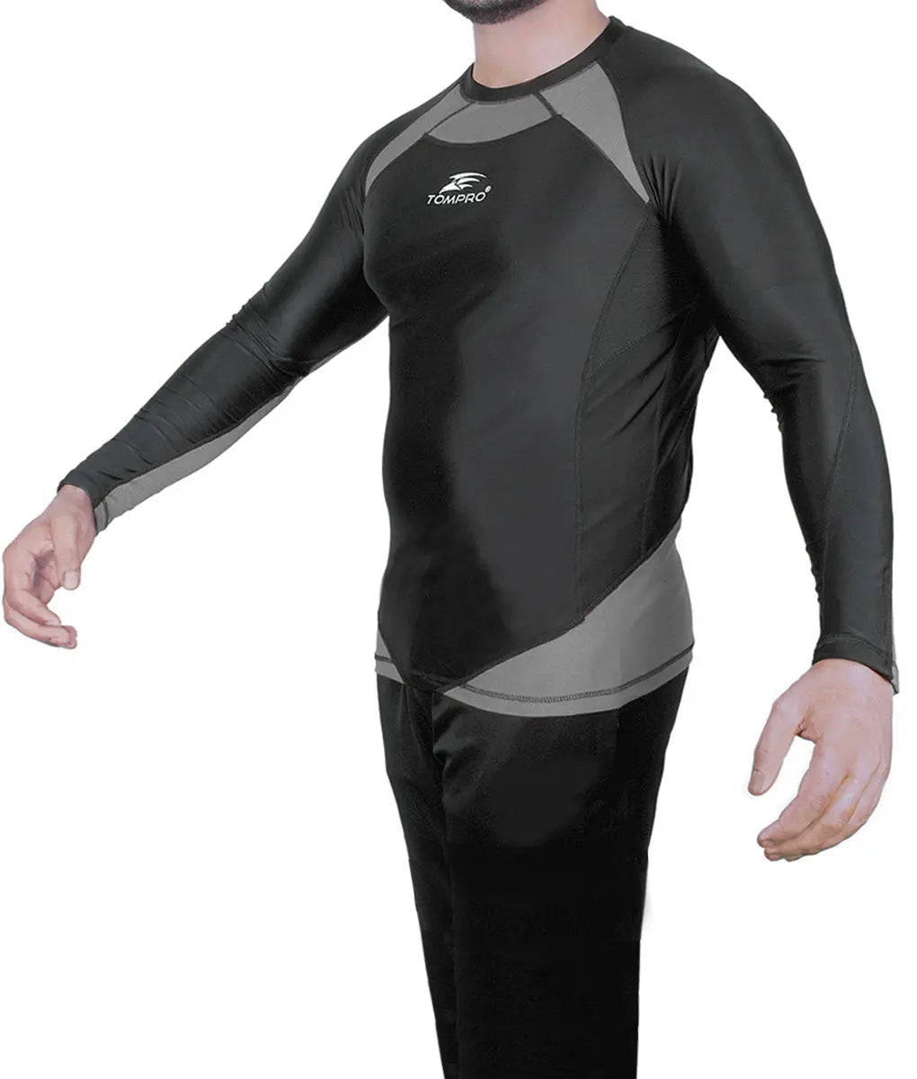 Recharge Performance Compression Base Layer Long Sleeve Top Gray Black TomPro