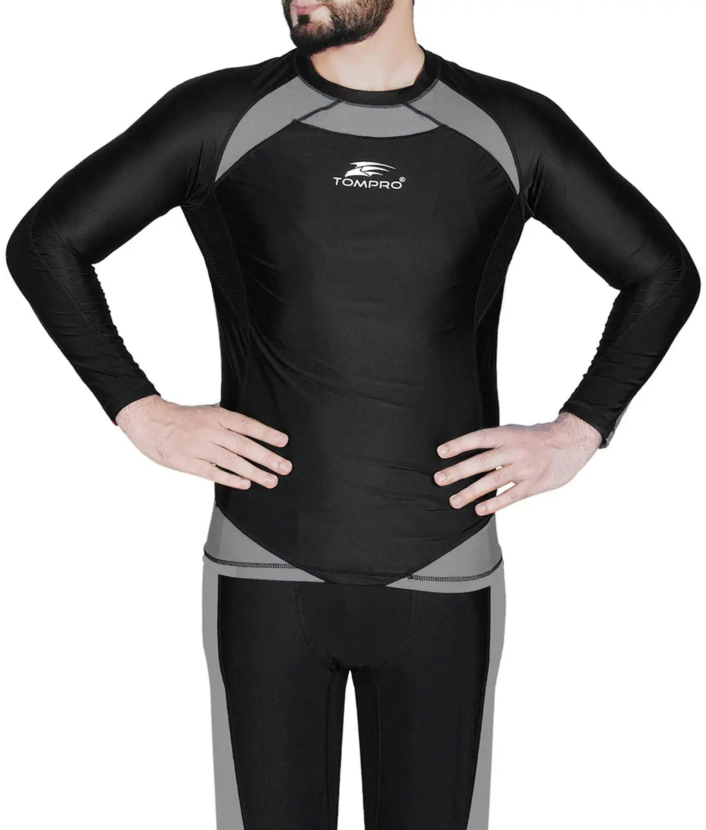 Recharge Performance Compression Base Layer Long Sleeve Top Gray Black TomPro