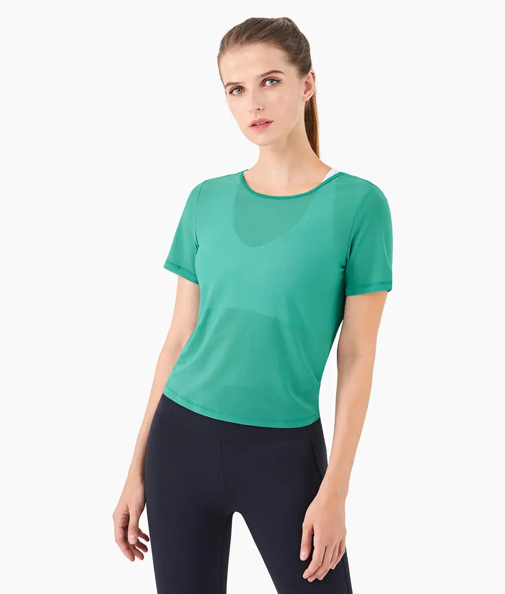 Amelia Twist Mesh Performance T-Shirt - TomPro