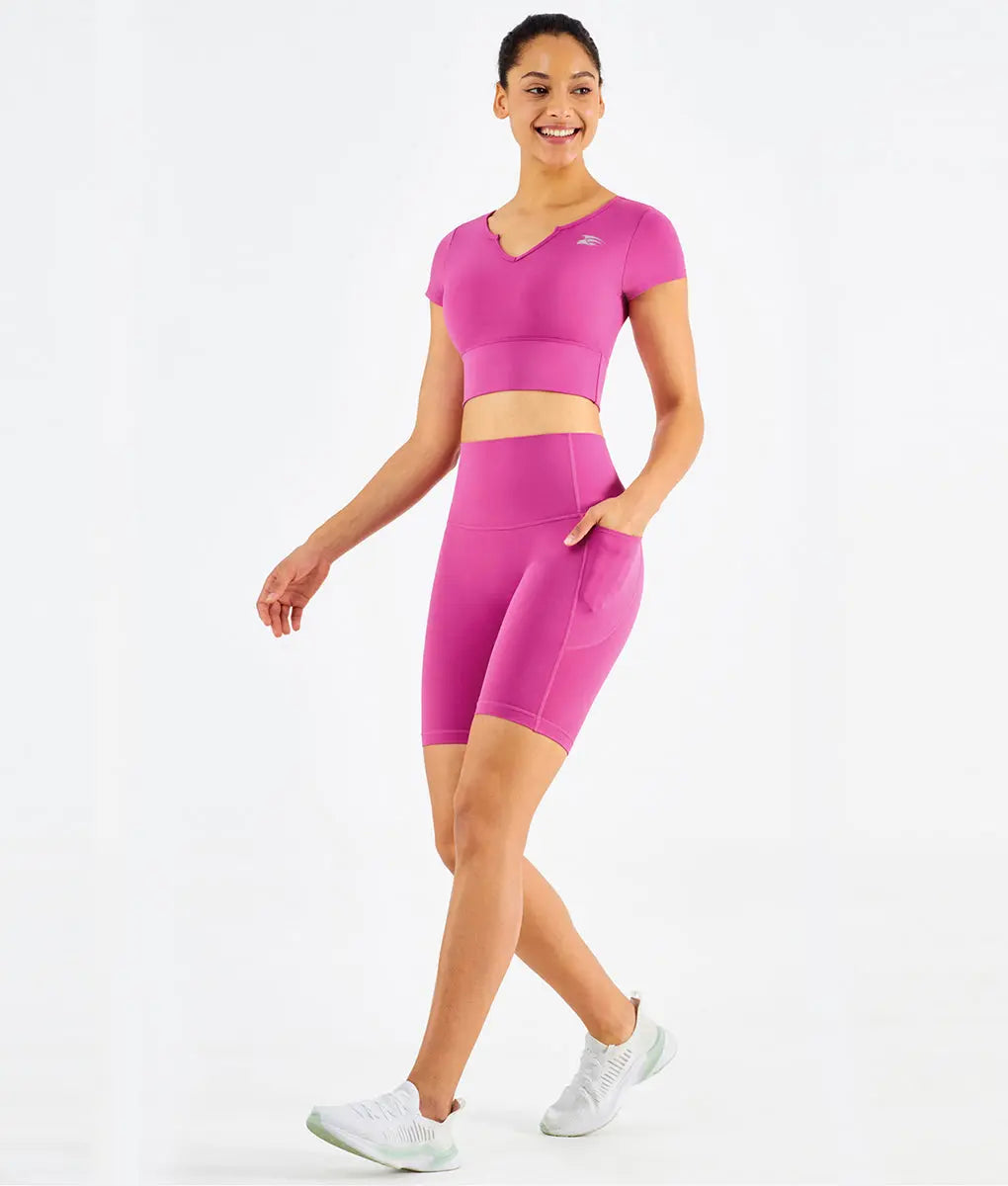 Embrace Padded V-Neck T-Shirt Women Lychee Pink - TomPro